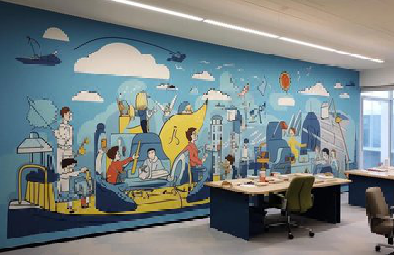 镇安办公室墙绘的特点。